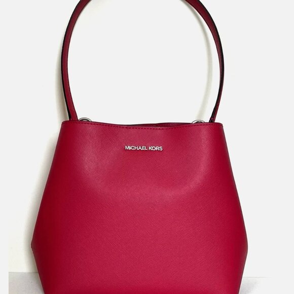 New Michael Kors Pratt Medium Shoulder Bag Dark Raspberry - Picture 1 of 6